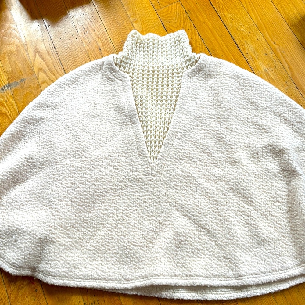 Anthropologie Cape Sweater Jacket Coat Wool Woven Knit Pullover Cream One Size